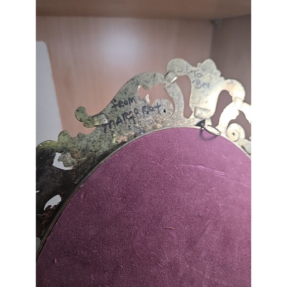 Antique Vintage Wrought Iron Victorian oval Picture Frame bubble glass floral - Picture 8 of 11